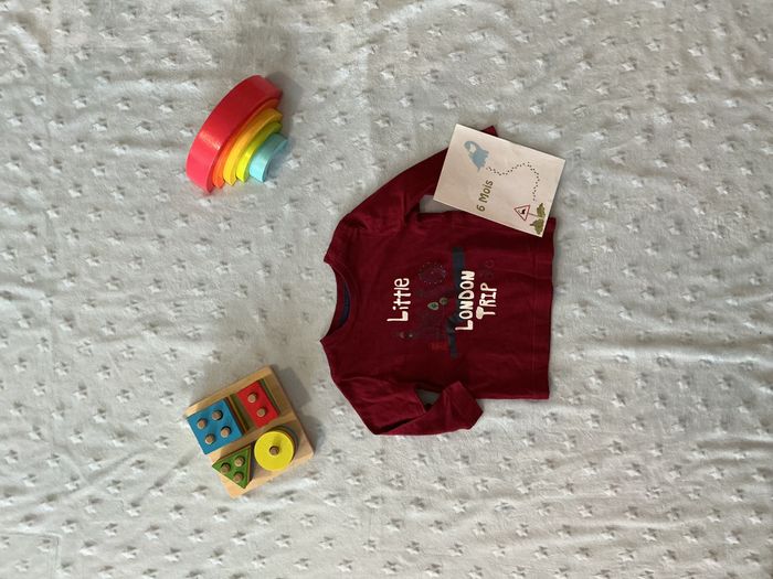 teeshirt manches longues bordeaux dessin et inscription devant 6 mois bout'chou - photo numéro 1