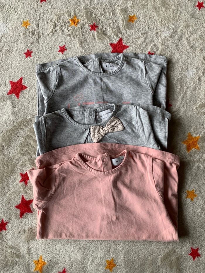 Lot 3 Tee-Shirts R-Baby Rose et Gris 2 Ans
