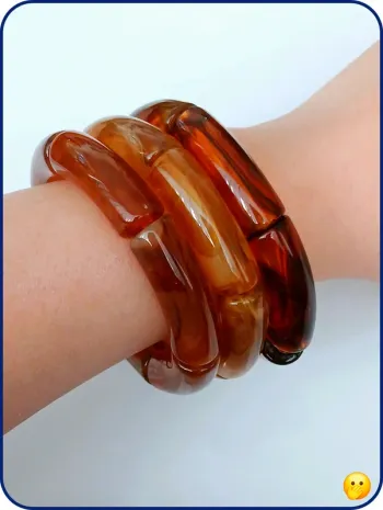 Lot 3 bracelets marron ambré tendance – Résine style rétro chic