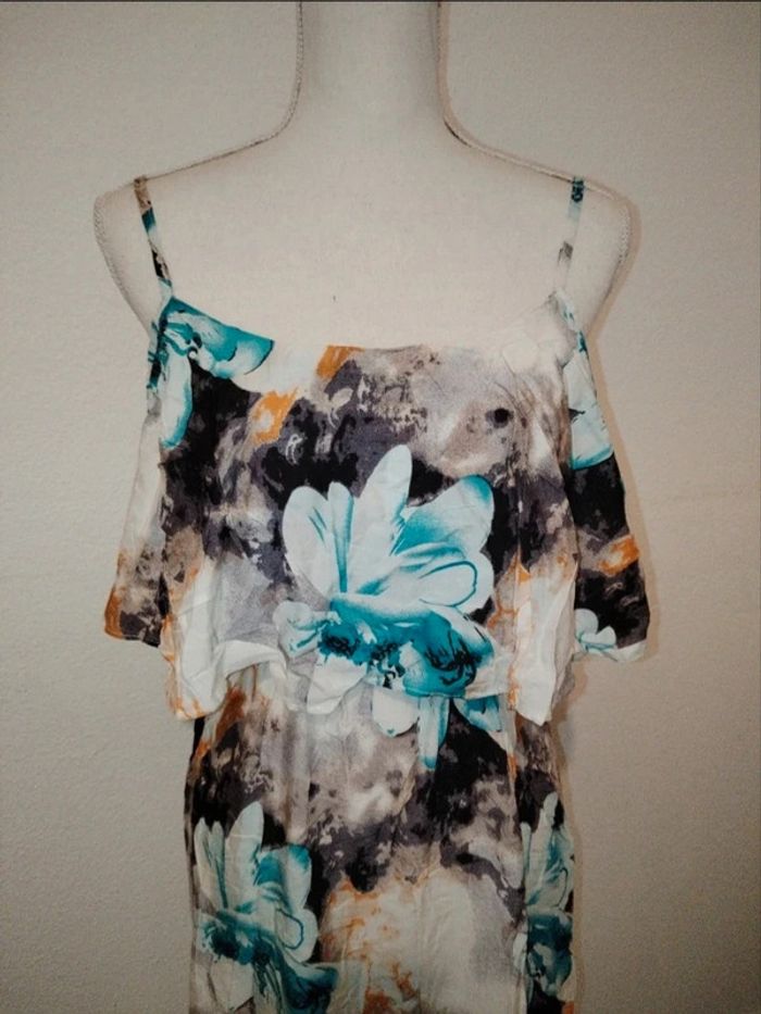 Robe légère longue à fleurs bleu - photo numéro 2