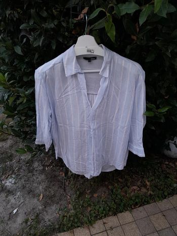 Etam chemisier bleu ciel rayures blanches taille 38