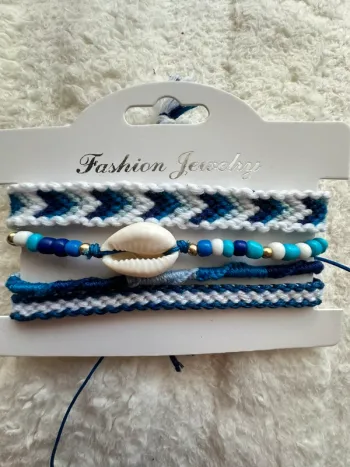 Lot bracelets brésilien bleu et blanc coquillage