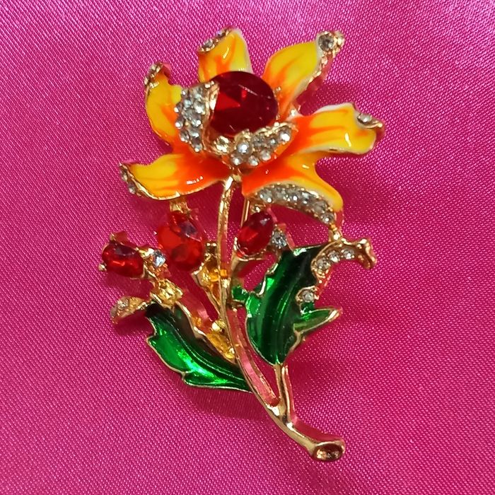 Broche tournesol en métal doré et strass - photo numéro 6