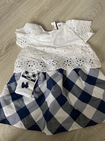 Robe dentelle bébé fille 18 mois blanc et bleu neuf
