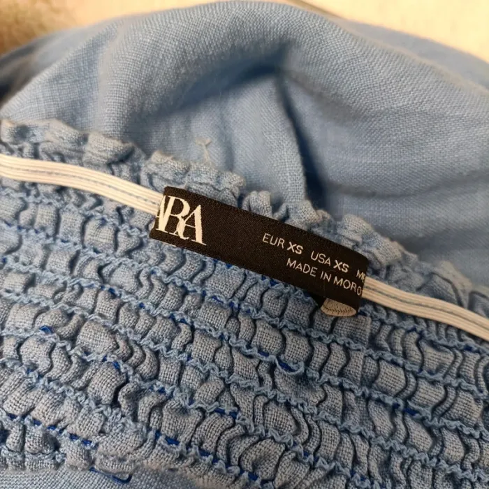 Top épaules dénudées bleu clair Zara taille XS style bohème manches larges smocké A188 - photo numéro 8
