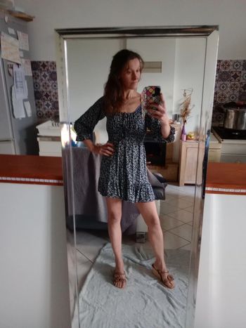 Robe XS petites fleurs noires et blanches c1