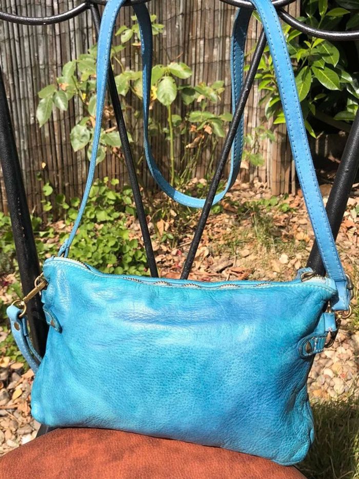 👜 Sac à main pochette bleu turquoise à bandoulière - 100% Cuir - photo numéro 17