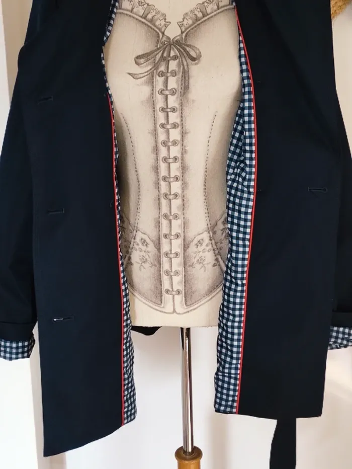 💋 trench court imperméable à doublure constastante vichy 🌀 neuf - photo numéro 5