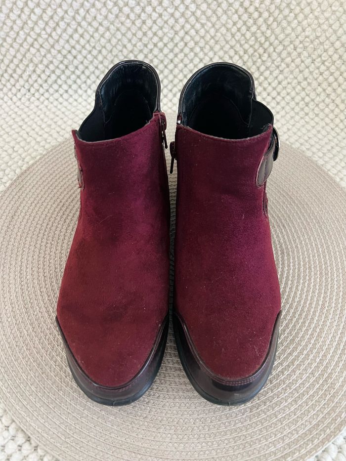 Bottines velours rouge bordeaux zippées taille 37 Lady Confort - photo numéro 2