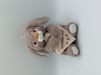 Peluche doudou lapin gris beige blanc RODA RODADOU Super Devoluy yeux roses