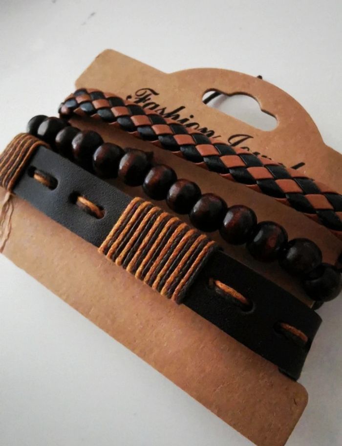 F56 Montre et bracelets cuir homme marron tendance. - photo numéro 2