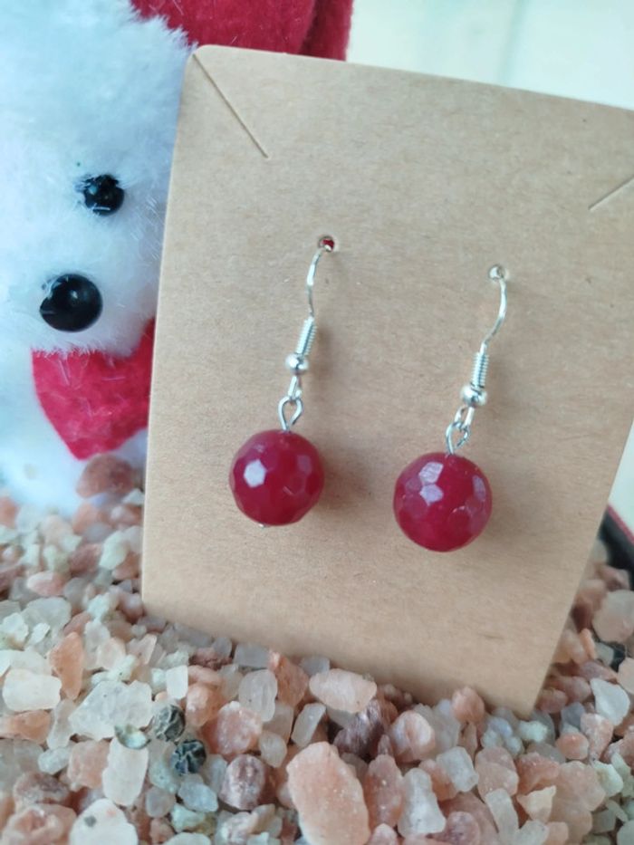 Boucles d'oreilles en Jade Rouge Naturelle - photo numéro 5