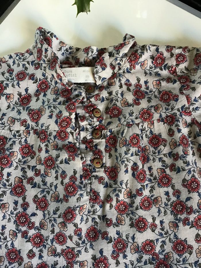 Blouse tunique chemise fleurie fil doré - photo numéro 2