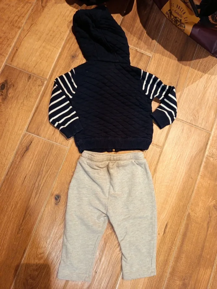 Ensemble 18 mois, jogging gris et sweat zippé marinière - photo numéro 5