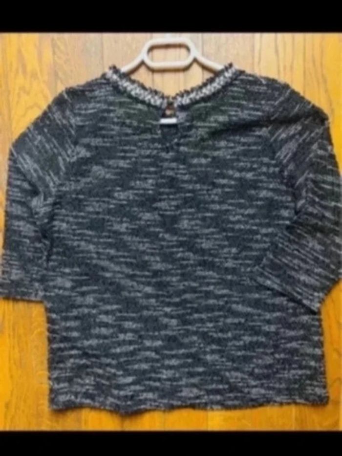 S Sublime pull encolure en rond à perles brodé Noir et gris chiné taille M - photo numéro 5
