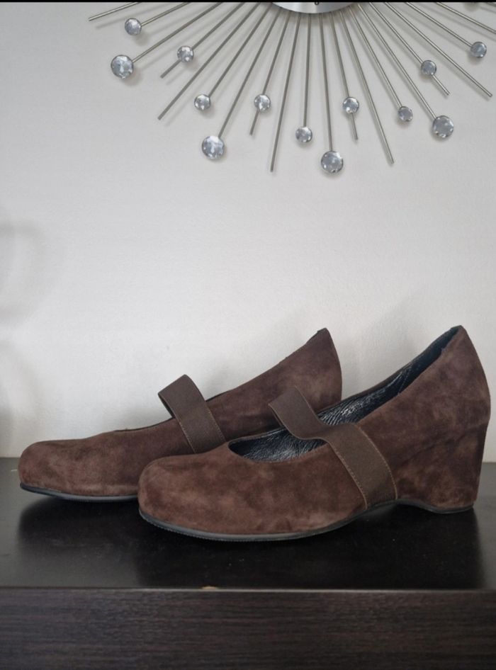 Ballerines compensées marron Effet daim - photo numéro 3