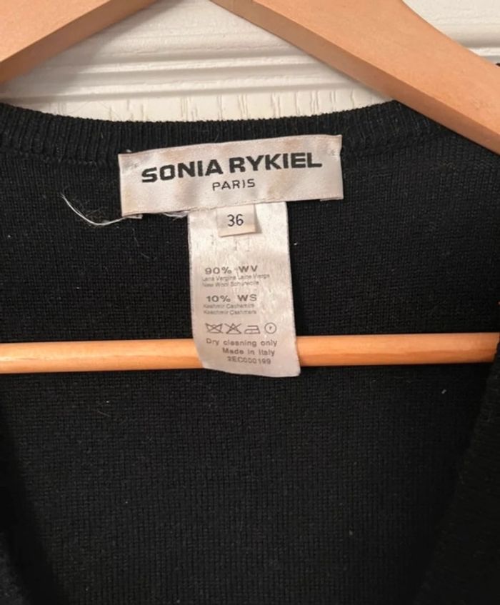 Pull col V Sonia rykiel taille 36 noir Avec gros noeud paillon devant 90% laine, 10% cachemire - photo numéro 2