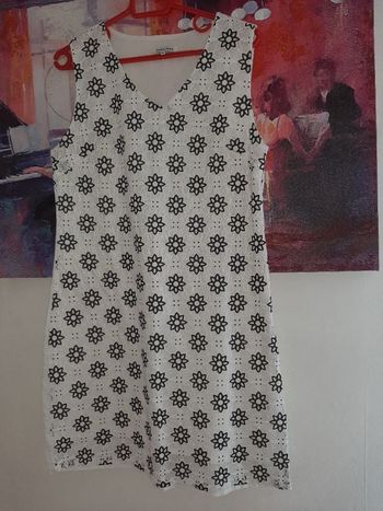 robe courte lin/coton - blanche / noire