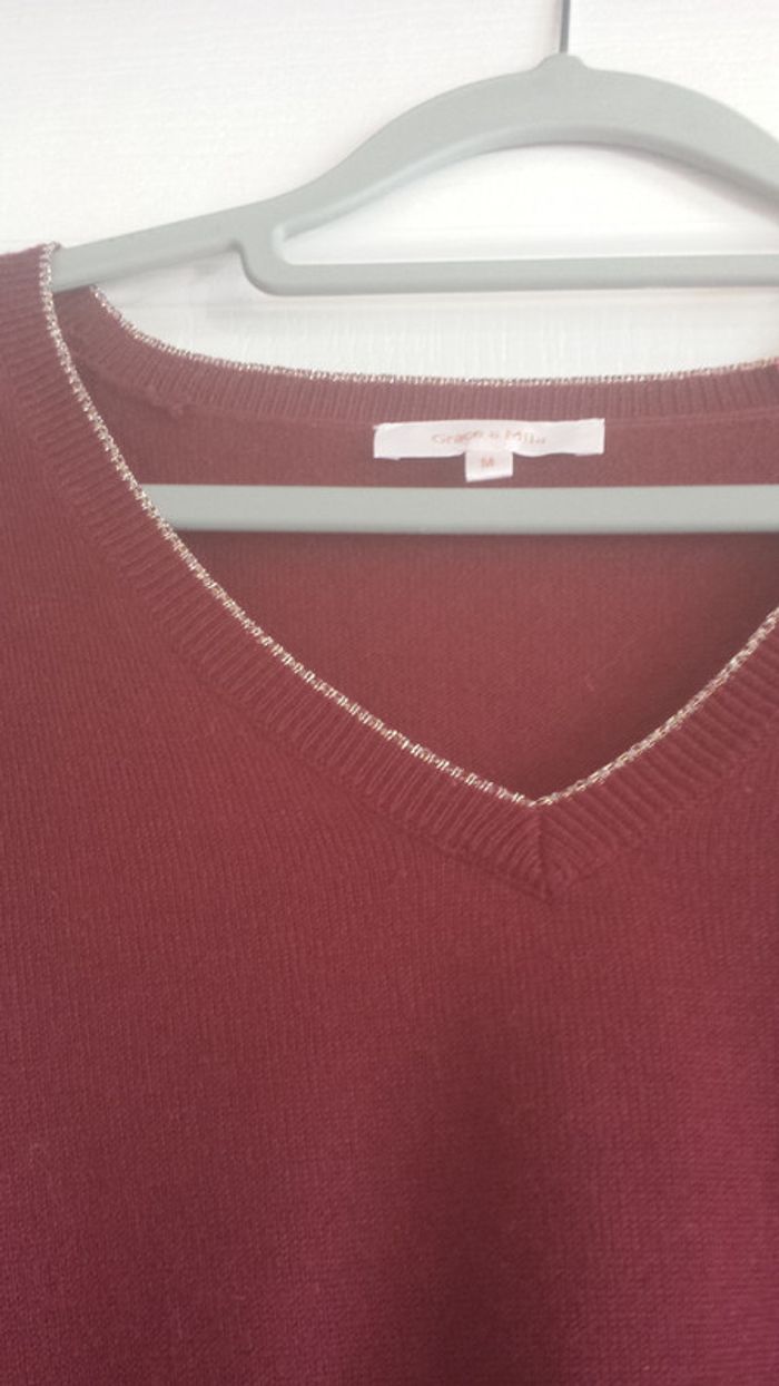 Pull bordeaux Col V, M - photo numéro 2