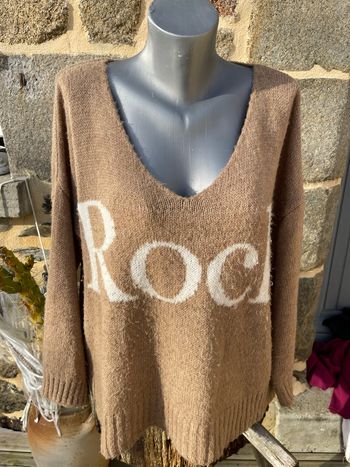 Pull en maille beige ROCK - Boutique indépendante 