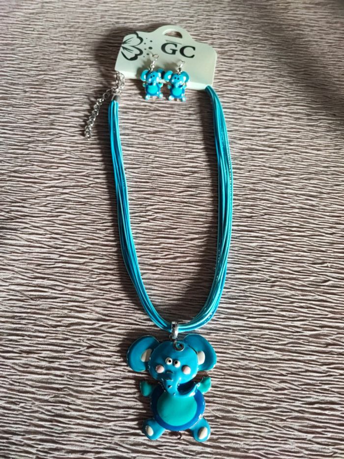 Parure turquoise bleue eléphant sans nickel
