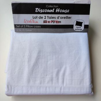 Lot de 2 taies d'oreiller blanches en coton de 43 x 68 cm
