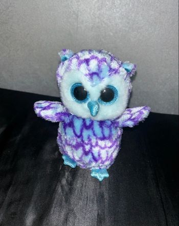 Petite peluche hibou violette et bleu 