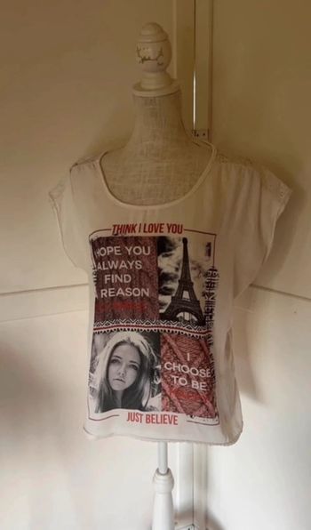Teeshirt femme crème dessin devant taille L 40