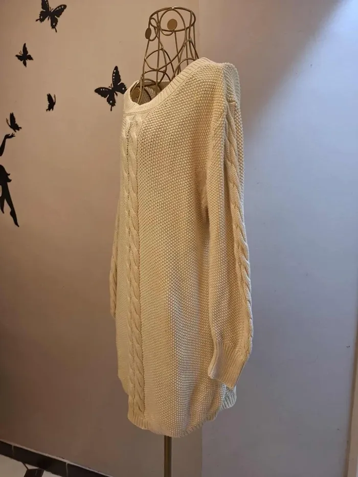 Pull long beige torsadé - photo numéro 2