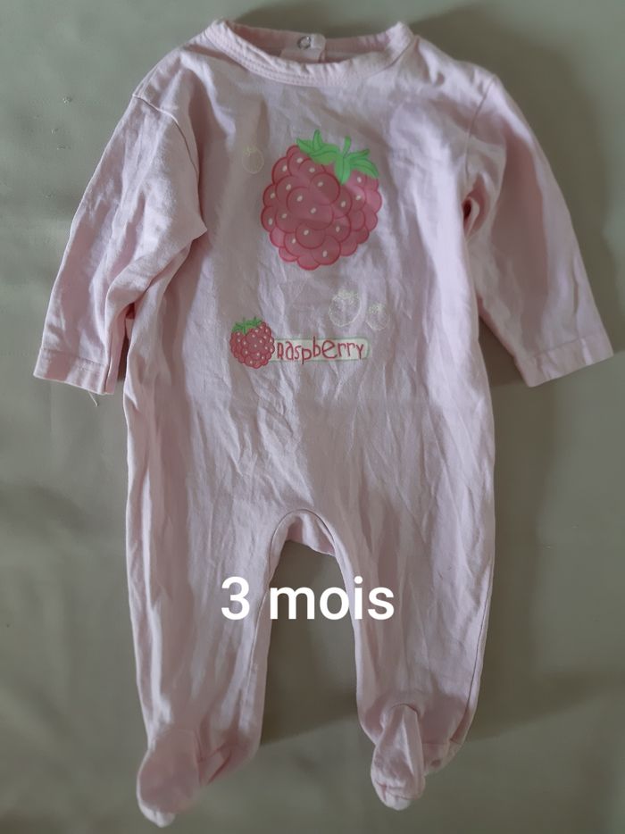 pyjama léger coton rose fille - framboises - 3 mois