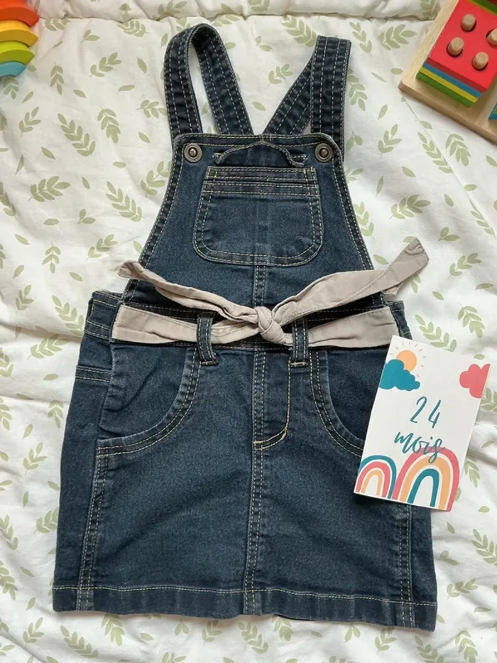robe salopette en jean bleu pick ouic 24 mois - photo numéro 2