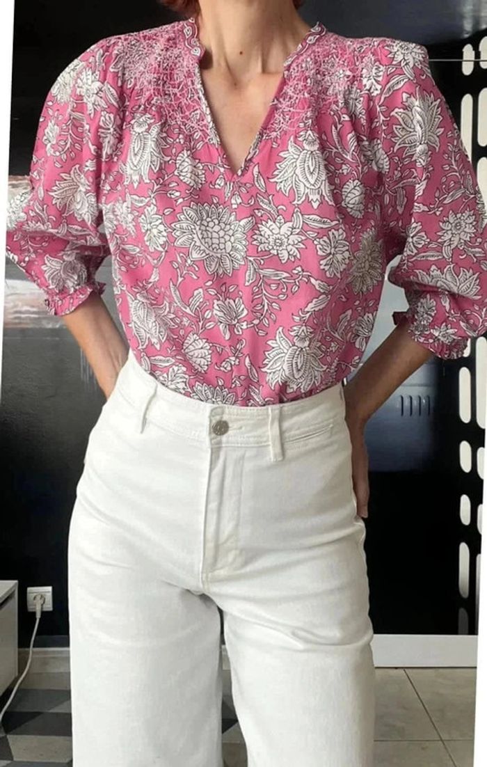 Blouse imprimée en coton bio fushia Libellule - photo numéro 3