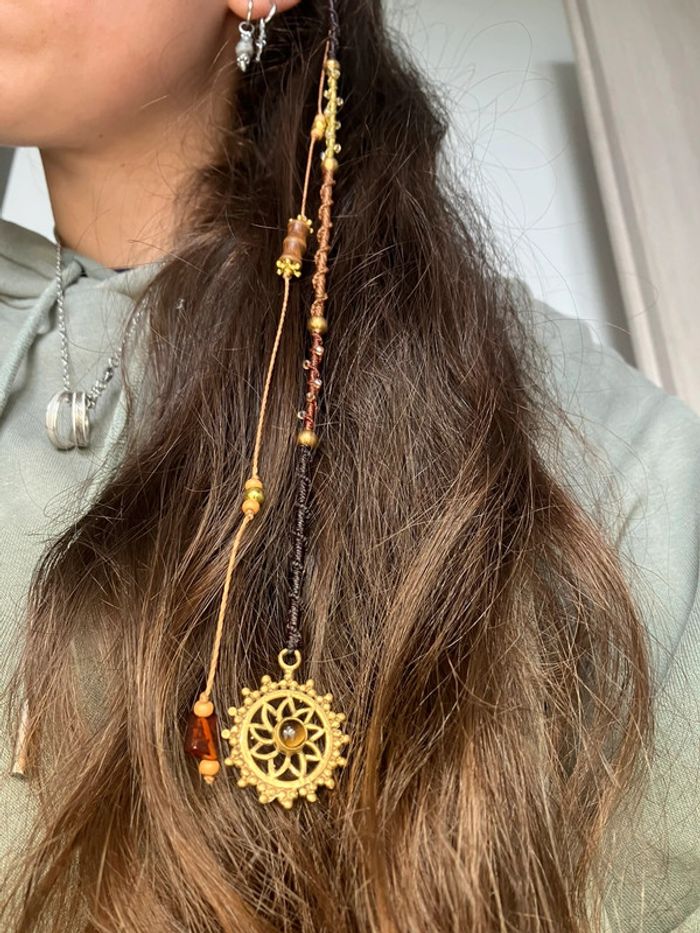 Bijou de cheveux, ateba, macramé pierre Œil de Tigre - photo numéro 4