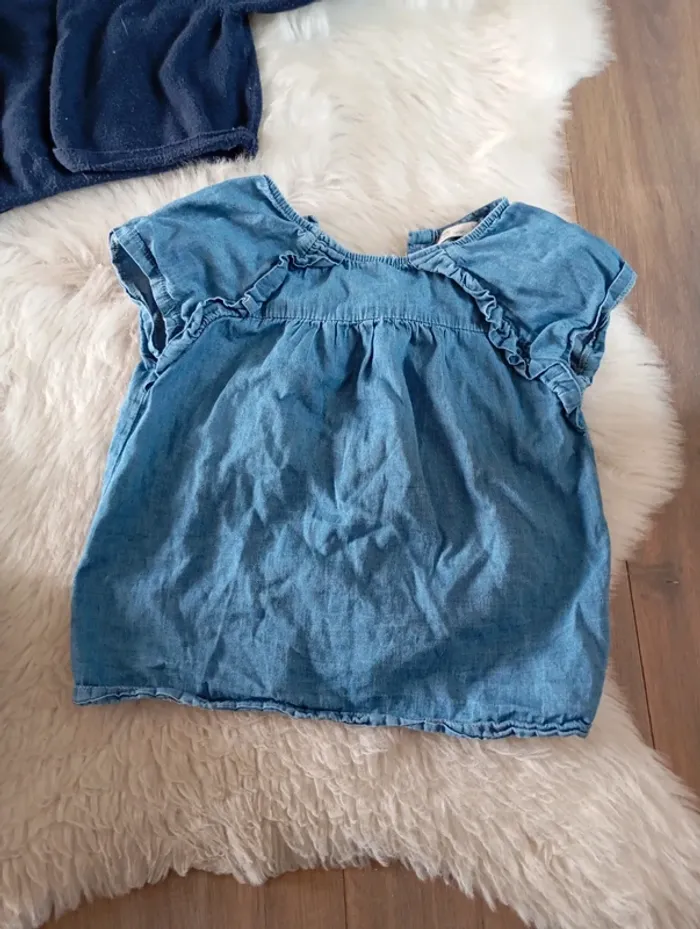 Lot fille rentrée 3 ans blouse en jean LC kids little cicogne + gilet marine okaidi - photo numéro 2