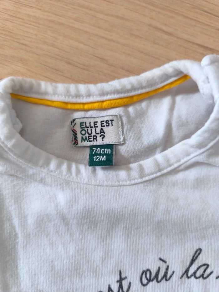 Ensemble t-shirt + short oursonne Elle est où la mer - Taille 12 mois-74cm - photo numéro 3