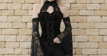 Blouse chique épaules dénudées en dentelle noire taille M/38 vintage style Gothique Y2K