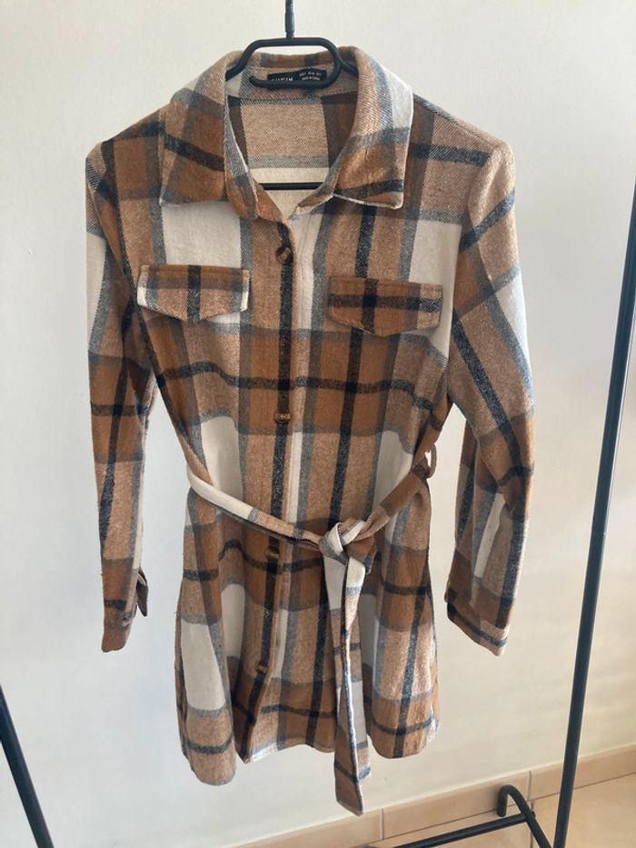 Robe chemise hiver carreaux marron