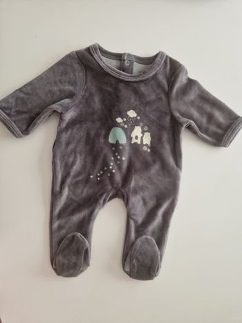 Pyjama 1 pièce bébé garçon 50cm Vertbaudet velours gris tout doux