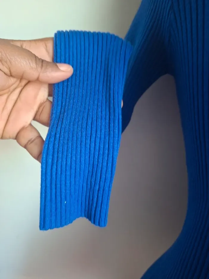 Pull côtelé bleu vif col V Sensations TU - photo numéro 3