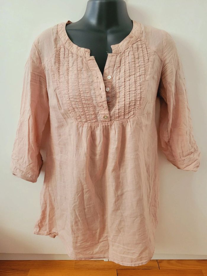 Blouse vieux rose boutons nacre véritable F&D en 100% coton - photo numéro 2