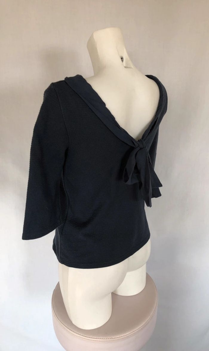 Haut manches trois quarts lavallière bleu marine texturé Bonobo taille 34 comme neuf - photo numéro 6
