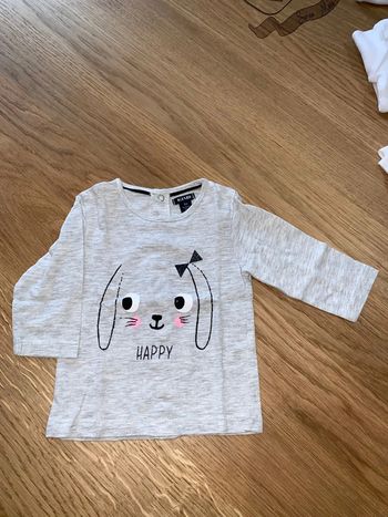 Tee-shirt bébé fille Kiabi Gris chiné  Visuel sérigraphie print tête de lapin happy