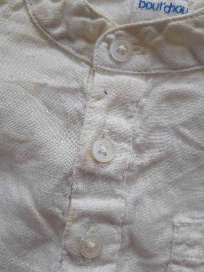 Chemise Bout'chou blanche manche courte 100% lin, bébé 6 mois 67 cm - photo numéro 3
