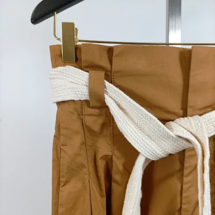 Pantalon large style jort camel ZARA taille haute ceinture corde T34 100 % coton coupe fluide A1268 - photo numéro 6