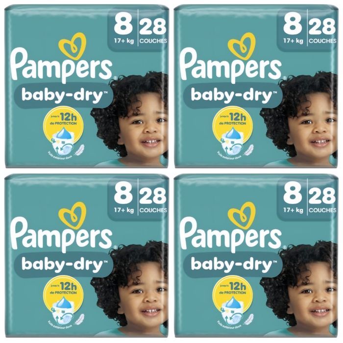 Lot de 112 Couches Pampers Baby Dry 17+ kg Taille 8 Neuf