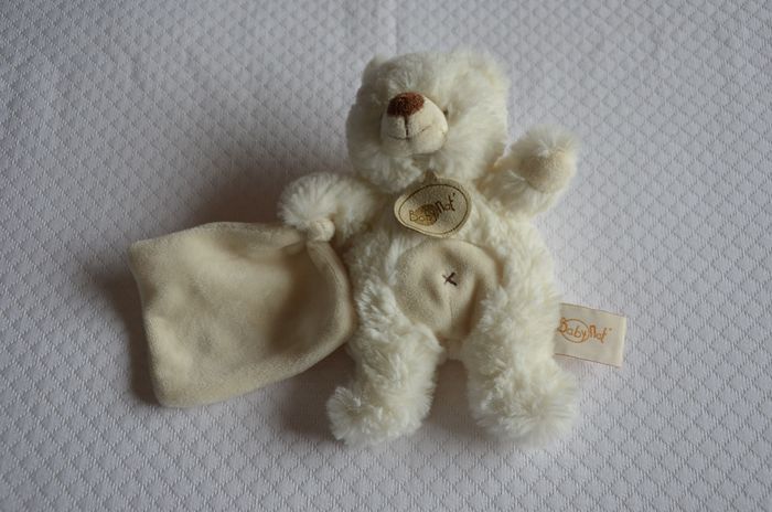 DOUDOU OURS BLANC AVEC SON DOUDOU ** BABY NAT' ** 1576