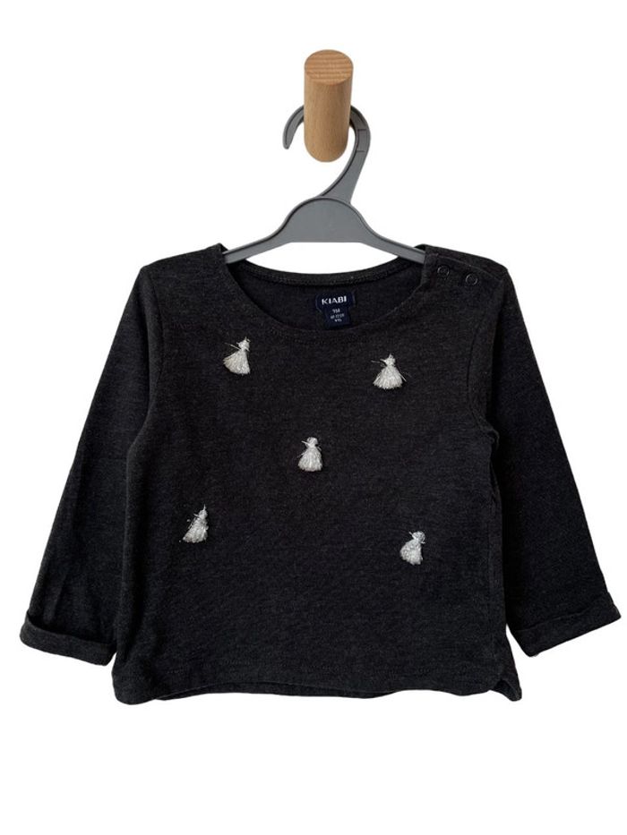 T-shirt manches longues gris (pompons argentés) - Kiabi 9 mois