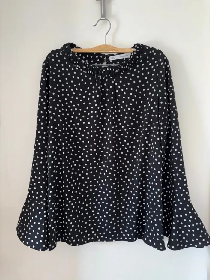 Blouse noir à pois blancs Sfera femme taille S en très bon état