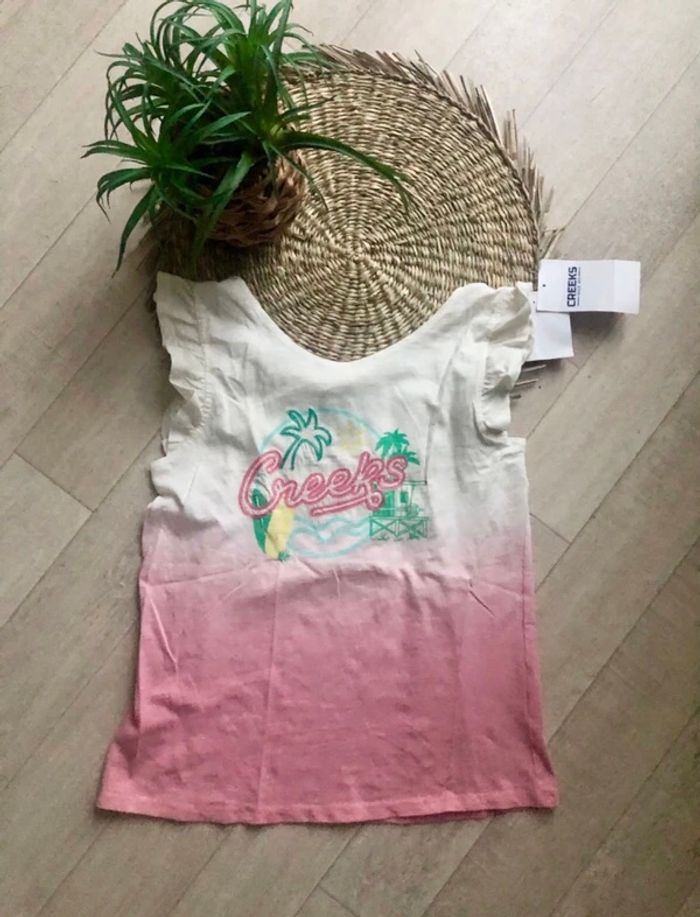 Tee-shirt blanc rose fille Creeks - photo numéro 1