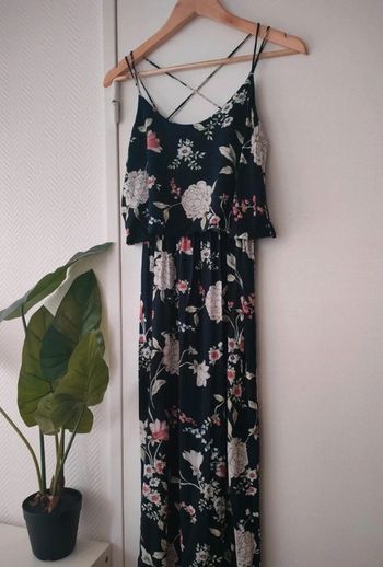 Robe bleu marine fleurs longue Pimkie